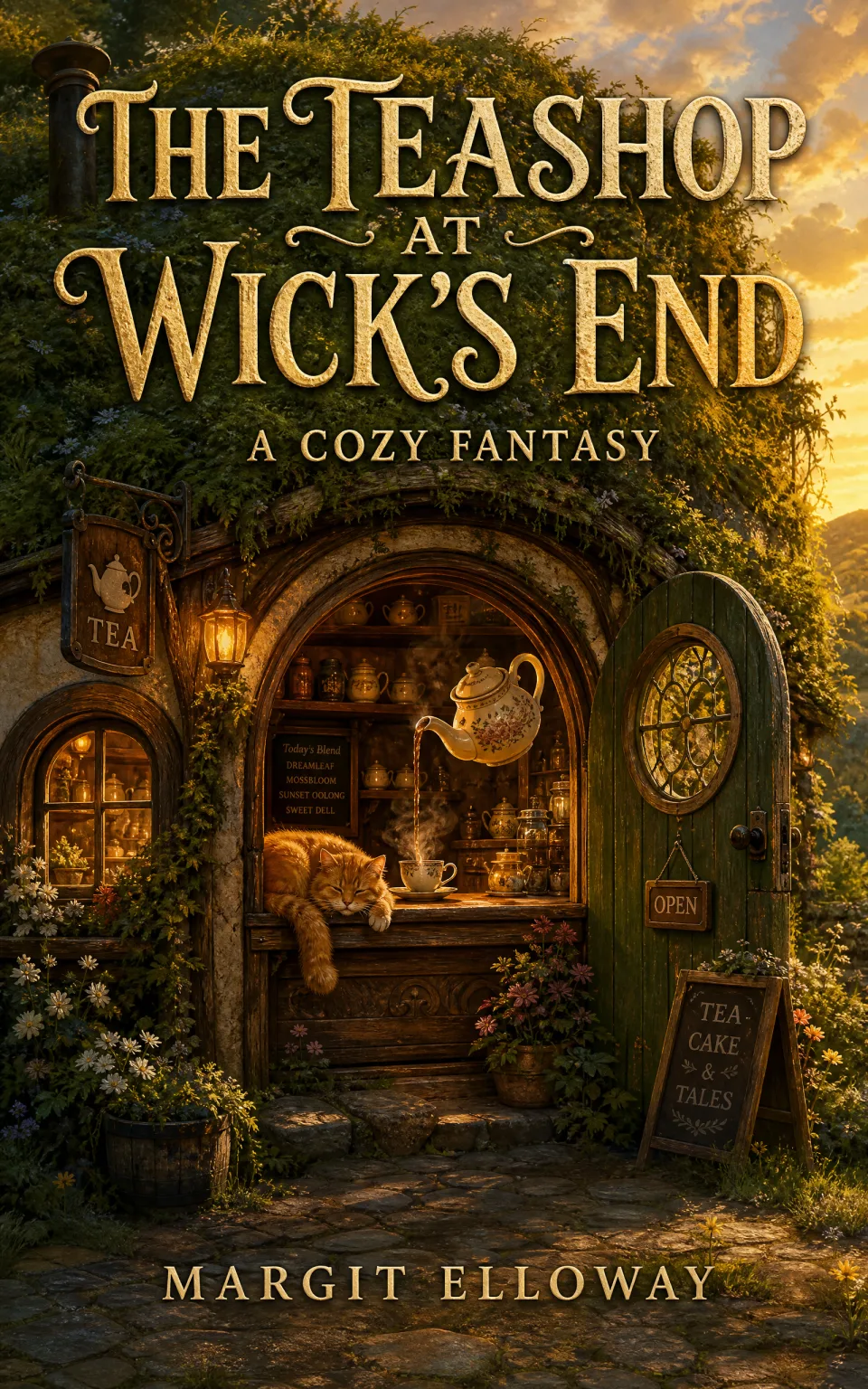 The Teashop at Wick’s End — a cozy fantasy cover